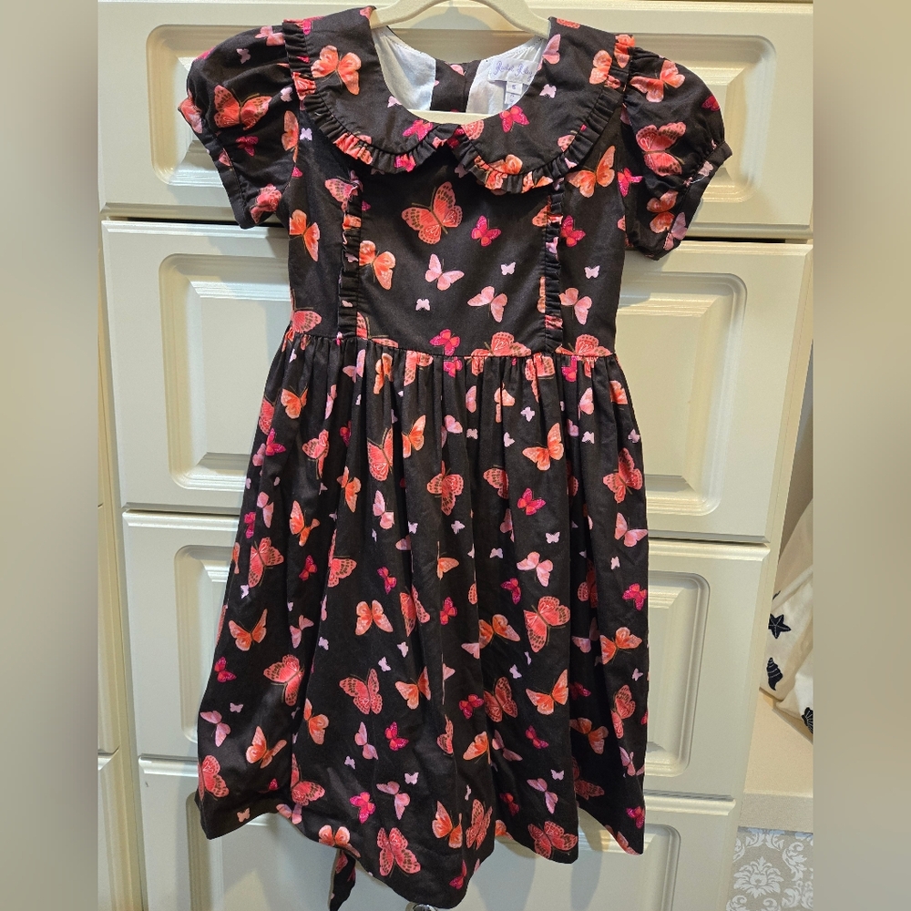 Rachel Riley Brown and Pink Butterfly Kids Dress